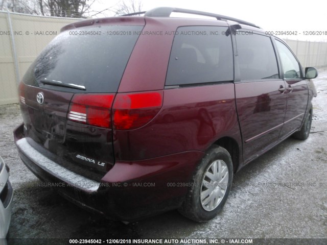 5TDZA23C04S136525 - 2004 TOYOTA SIENNA CE/LE MAROON photo 4