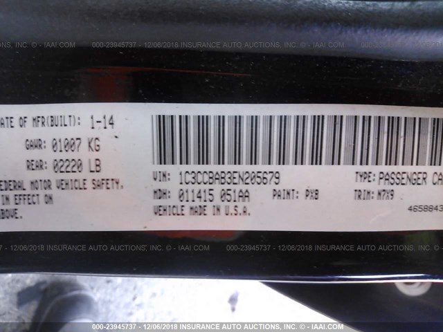 1C3CCBAB3EN205679 - 2014 CHRYSLER 200 LX BLACK photo 9