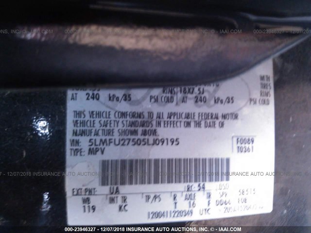 5LMFU27505LJ09195 - 2005 LINCOLN NAVIGATOR Қара фото 9