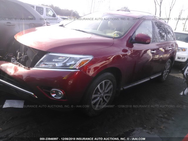 5N1AR2MM5FC699373 - 2015 NISSAN PATHFINDER S/SV/SL/PLATINUM MAROON photo 2