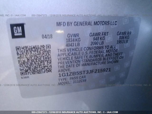 1G1ZB5ST3JF215921 - 2018 CHEVROLET MALIBU LS Silber Foto 9