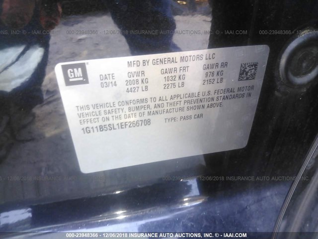 1G11B5SL1EF266708 - 2014 CHEVROLET MALIBU LS 黑色 照片 9