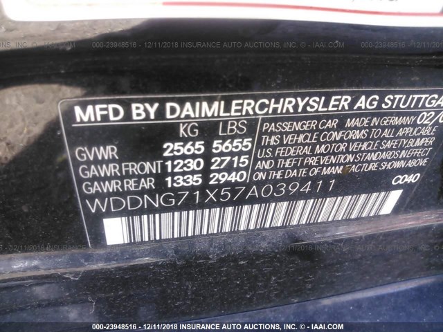 WDDNG71X57A039411 - 2007 MERCEDES-BENZ S 550 BLACK photo 9