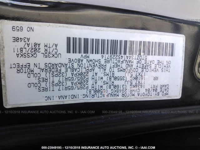 5TDZT34A14S229714 - 2004 TOYOTA SEQUOIA SR5 BLACK photo 9