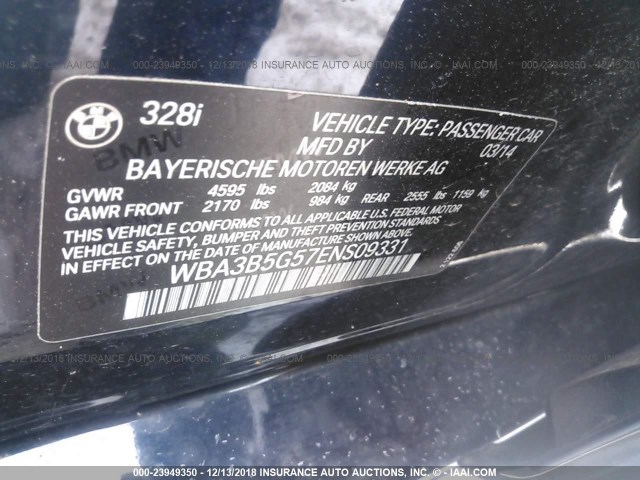 WBA3B5G57ENS09331 - 2014 BMW 328 XI SULEV Navy photo 9