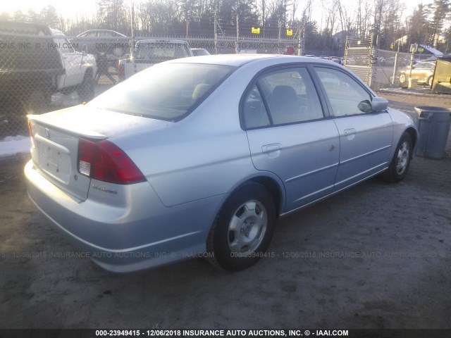 JHMES95605S010975 - 2005 HONDA CIVIC HYBRID BLUE photo 4