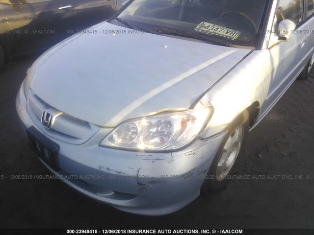 JHMES95605S010975 - 2005 HONDA CIVIC HYBRID BLUE photo 6