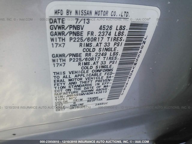 JN8AS5MV4DW143610 - 2013 NISSAN ROGUE S/SV SILVER photo 9