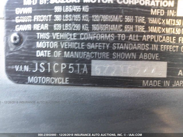 JS1CP51A672102442 - 2007 SUZUKI AN650 BLACK photo 10