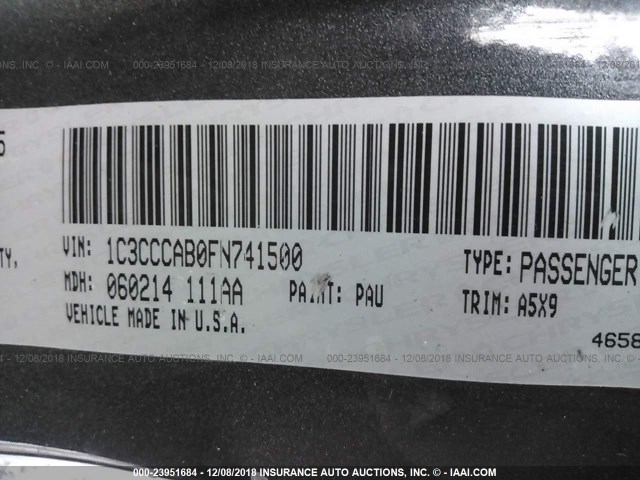 1C3CCCAB0FN741500 - 2015 CHRYSLER 200 LIMITED GRAY photo 9