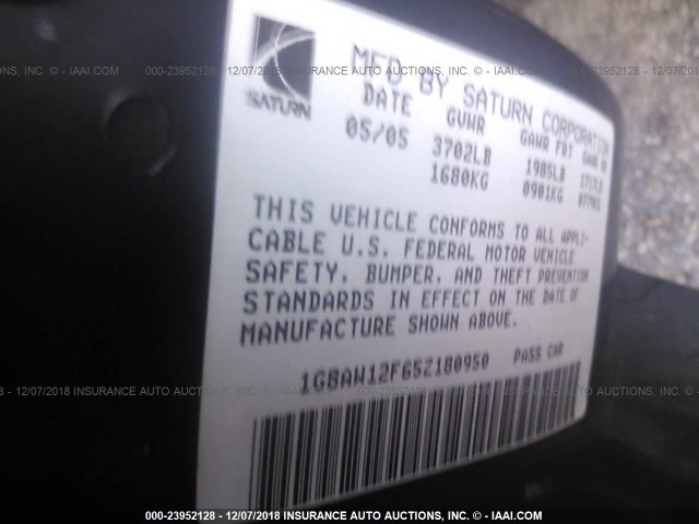 1G8AW12F65Z180950 - 2005 SATURN ION LEVEL 3 RED photo 9