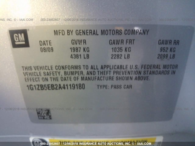 1G1ZB5EB2A4119180 - 2010 CHEVROLET MALIBU LS SILVER photo 9