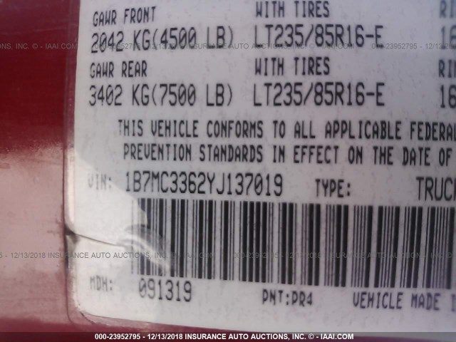 1B7MC3362YJ137019 - 2000 DODGE RAM 3500 RED photo 9