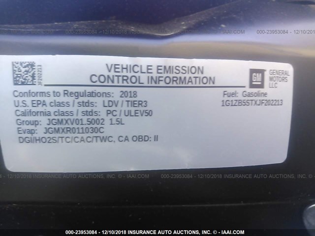 1G1ZB5STXJF202213 - 2018 CHEVROLET MALIBU LS BLACK photo 9