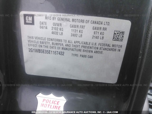 2G1WB5E35E1167432 - 2014 CHEVROLET IMPALA LIMITED LT GRAY photo 9