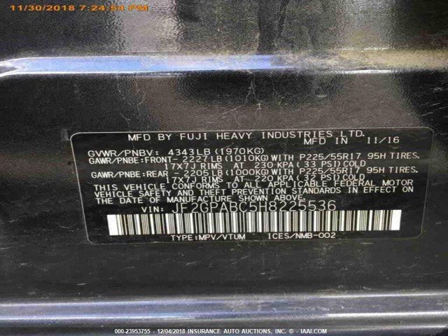 JF2GPABC5H8225536 - 2017 SUBARU CROSSTREK PREMIUM GRAY photo 13