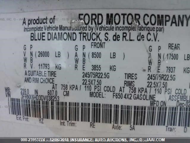 3FRNX6HD3DV038253 - 2013 FORD F650 SUPER DUTY Unknown photo 10