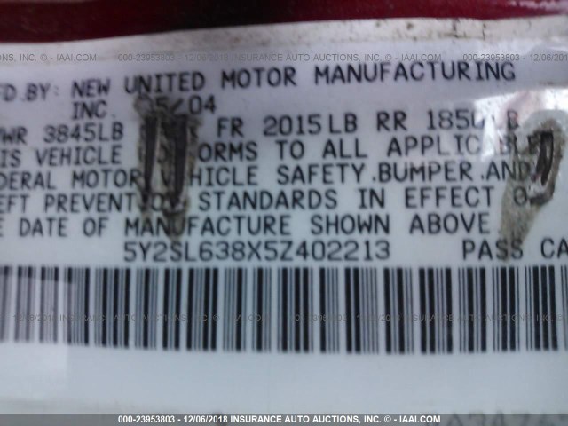 5Y2SL638X5Z402213 - 2005 PONTIAC VIBE RED photo 9