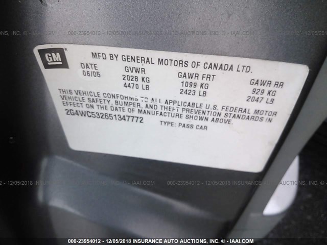 2G4WC532651347772 - 2005 BUICK LACROSSE CX GRAY photo 9