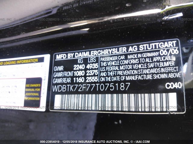 WDBTK72F77T075187 - 2007 MERCEDES-BENZ CLK 550 BLACK photo 9