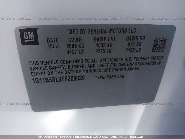 1G11B5SL0FF200829 - 2015 CHEVROLET MALIBU LS 白色 照片 9