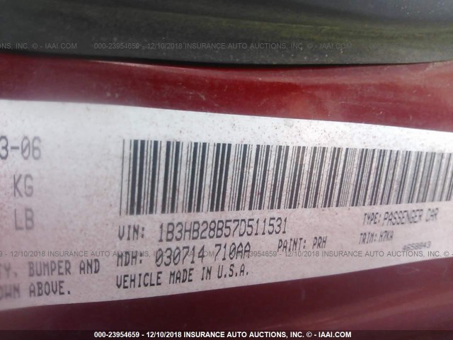 1B3HB28B57D511531 - 2007 DODGE CALIBER RED photo 9