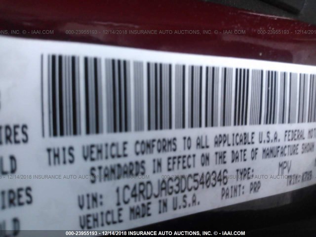 1C4RDJAG3DC540346 - 2013 DODGE DURANGO SXT RED photo 9