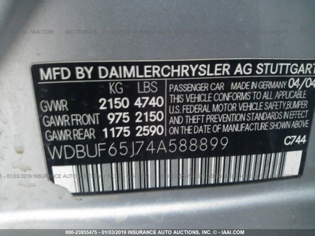 WDBUF65J74A588899 - 2004 MERCEDES-BENZ E 320 GRAY photo 9