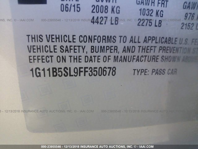 1G11B5SL9FF350678 - 2015 CHEVROLET MALIBU LS SILVER photo 9