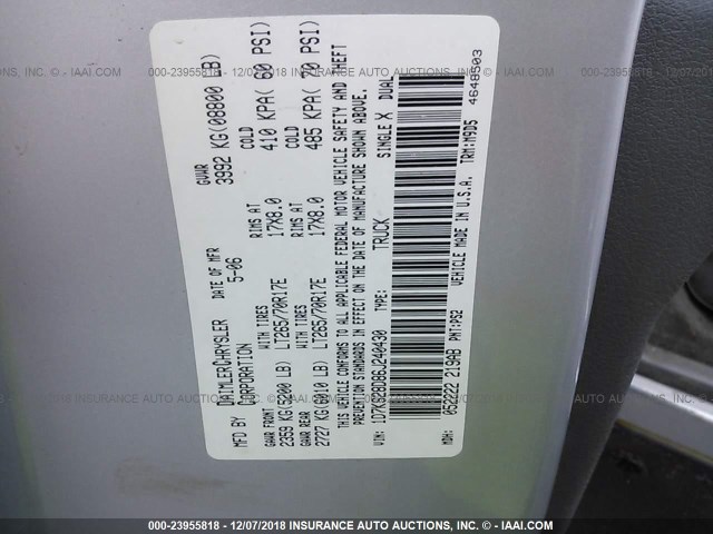 1D7KS28D86J240430 - 2006 DODGE RAM 2500 ST/SLT 银色 照片 9