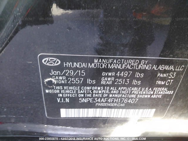 5NPE34AF4FH176407 - 2015 HYUNDAI SONATA SPORT/LIMITED BLACK photo 9