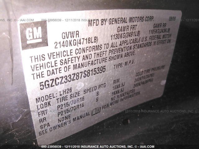 5GZCZ33Z87S815395 - 2007 SATURN VUE HYBRID SILVER photo 9