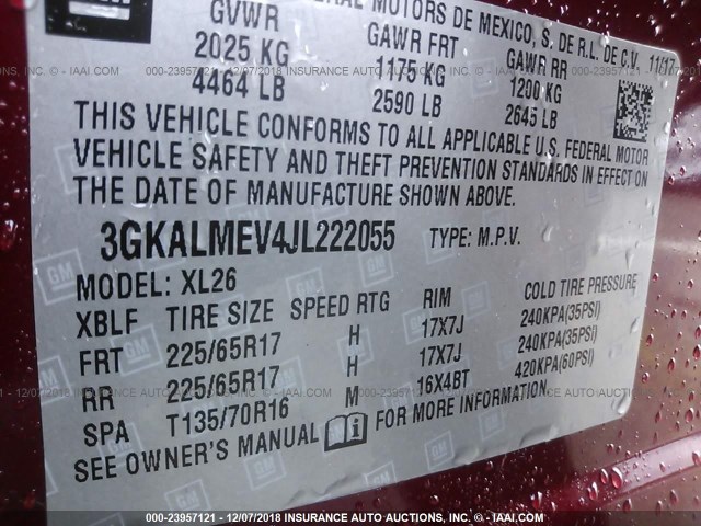 3GKALMEV4JL222055 - 2018 GMC TERRAIN SLE RED photo 9