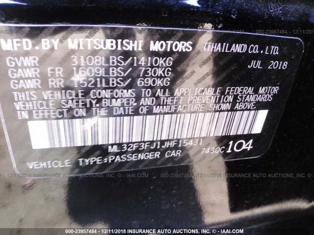 ML32F3FJ1JHF15431 - 2018 MITSUBISHI MIRAGE G4 ES Negro foto 9