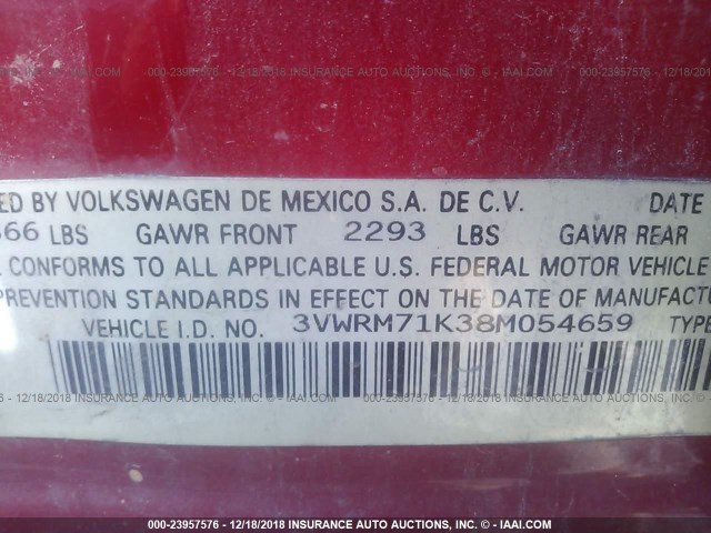 3VWRM71K38M054659 - 2008 VOLKSWAGEN JETTA SE/SEL RED photo 9