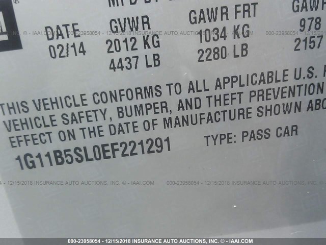 1G11B5SL0EF221291 - 2014 CHEVROLET MALIBU LS ვერცხლისფერი ფოტო 9