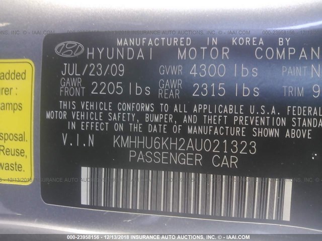 KMHHU6KH2AU021323 - 2010 HYUNDAI GENESIS COUPE 3.8L GRAY photo 9