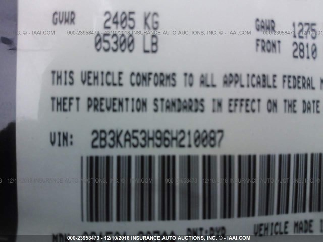 2B3KA53H96H210087 - 2006 DODGE CHARGER R/T BLACK photo 9