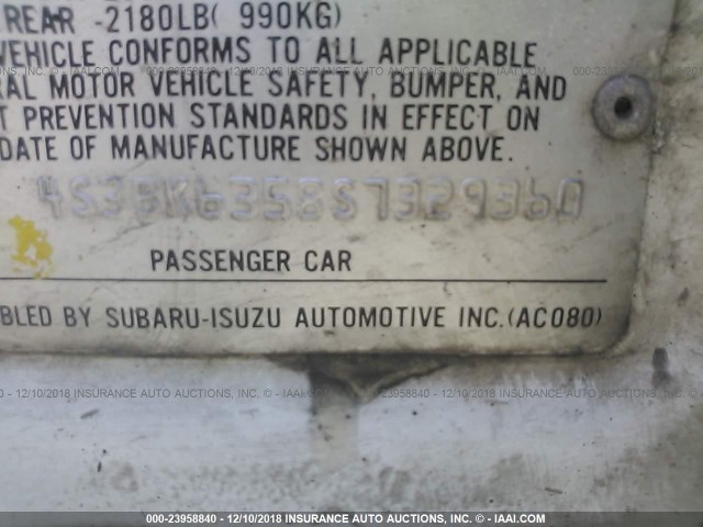 4S3BK6358S7329360 - 1995 SUBARU LEGACY L/OUTBACK WHITE photo 9