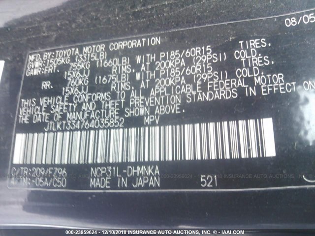 JTLKT334764035852 - 2006 TOYOTA SCION XB Qara foto 9