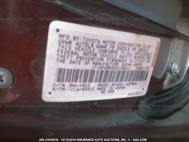 JT2BF28K6X0195615 - 1999 TOYOTA CAMRY LE/XLE 栗色 照片 9