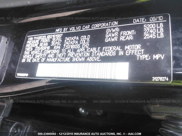 YV4952DL6B2161997 - 2011 VOLVO XC60 3.2 BLACK photo 9