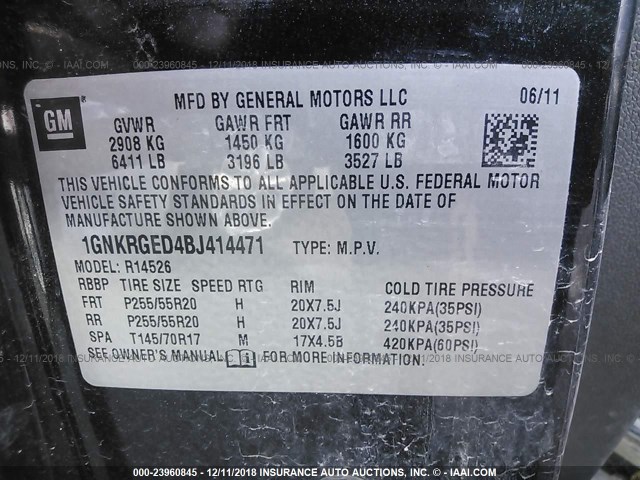 1GNKRGED4BJ414471 - 2011 CHEVROLET TRAVERSE LT GRAY photo 9