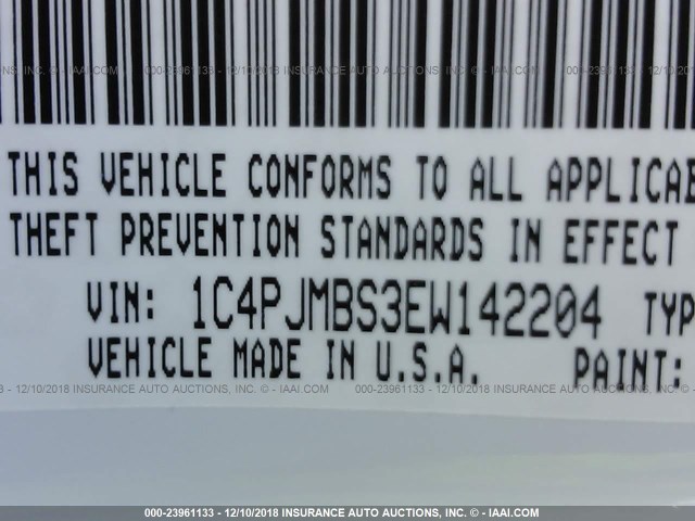 1C4PJMBS3EW142204 - 2014 JEEP CHEROKEE TRAILHAWK 白色 照片 9