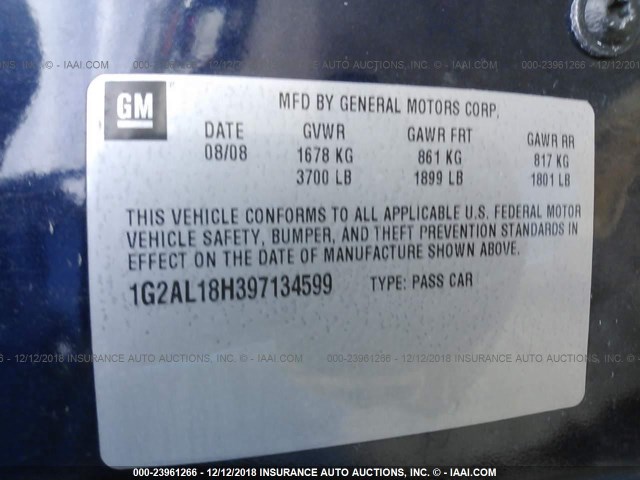 1G2AL18H397134599 - 2009 PONTIAC G5 BLUE photo 9