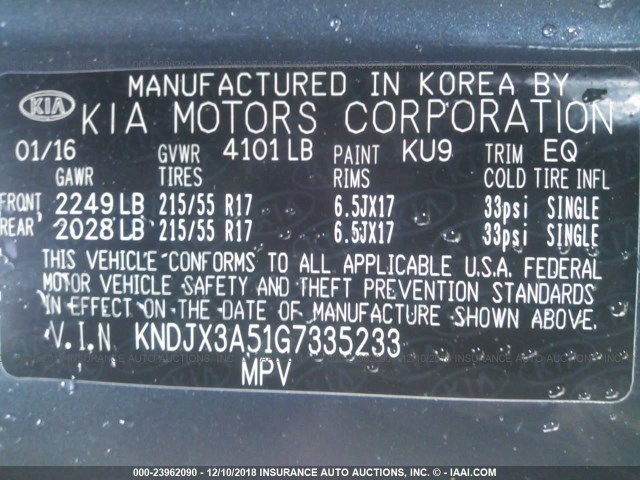 KNDJX3A51G7335233 - 2016 KIA SOUL ! Tünd mavi foto 9