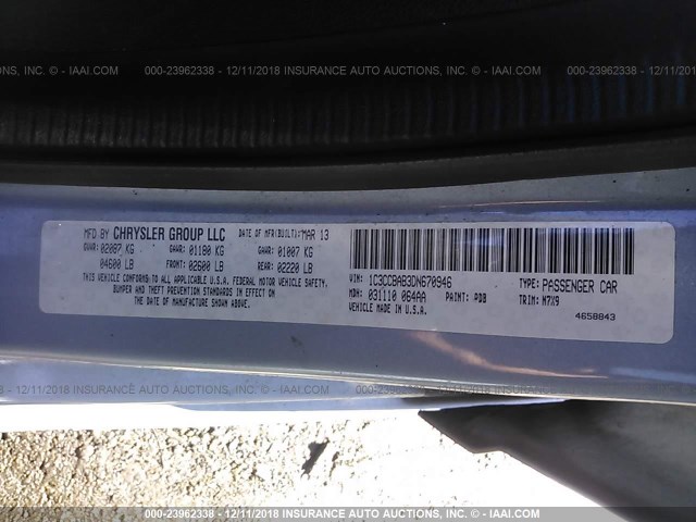 1C3CCBAB3DN670946 - 2013 CHRYSLER 200 LX 浅蓝色 照片 9