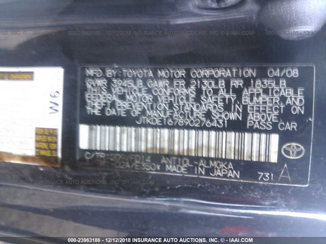 JTKDE167890276431 - 2009 TOYOTA SCION TC 黑色 照片 9