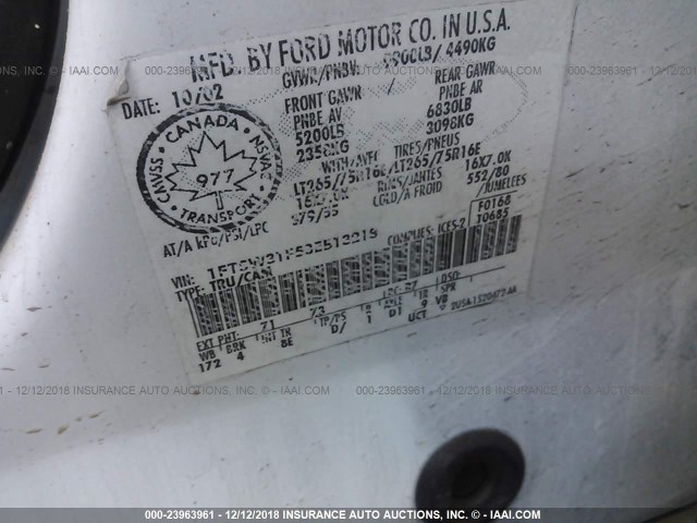 1FTSW31F53EB13218 - 2003 FORD F350 SRW SUPER DUTY WHITE photo 9