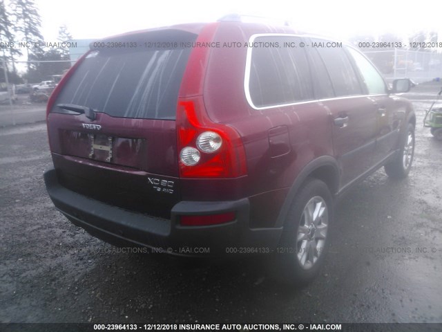 YV1CZ91H241101420 - 2004 VOLVO XC90 T6 MAROON photo 4